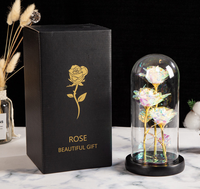 Bunga Awetan dalam Kubah Kaca Galaxy Rose Hadiah Valentine Natal Mawar Berlapis Emas 24K dalam Kubah Kaca dengan Lampu