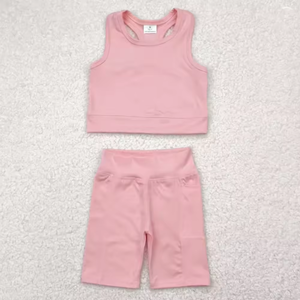 Conjuntos de Ropa para Bebés Niñas, Estilo Deportivo, 5 Colores Sólidos, Top y Pantalones Cortos, Moda Yoga - Product Image 4
