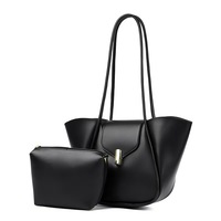 Tas Tote Elegan untuk Wanita Set 2pcs Kapasitas Besar Tas Selempang Kulit Imitasi Tas Kerja Modis Dengan Clutch Senada