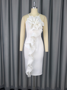 AOMEI 2025 Fleur crayon blanc dos nu licou à volants femmes Club robes Sexy Spaghetti sangle mariage <span class=keywords><strong>robe</strong></span> de <span class=keywords><strong>demoiselle</strong></span> <span class=keywords><strong>d</strong></span>'<span class=keywords><strong>honneur</strong></span> - Product Image 4