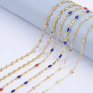 Wholesale Findings 18K Gold Bulk Chain Link for Jewelry Making Copper Curb Evil Eye Chain for Necklace Bracelet Anklet DIY Craft