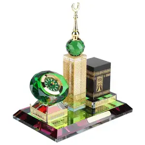 Muslim Islamic Kaaba Clock Tower Modell Geschenke Kristallglas Souvenir Buch Religiöser Naher Osten Angebot Makkah Souvenir Poliert
