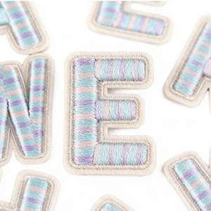 Custom Embroidered Alphabet Letter Patch Iron-on Fabric Badge Pastel Striped Initial Applique for <b>Hats</b> Clothes Bags - Product Image 3