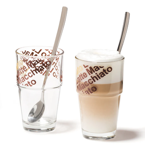Coffret Caff Latte SOLO 410 ml en verre brun avec 2 verres et 2 cuillères pour boissons au café - Product Image 1
