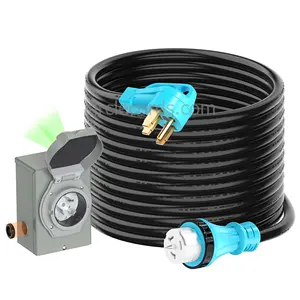 50 Amp 50 Feet Generator Cord And Power Inlet Box Combo Kit NEMA 14-50P Male To SS2-50R 125/250V Twist Locking With Inlet Box
