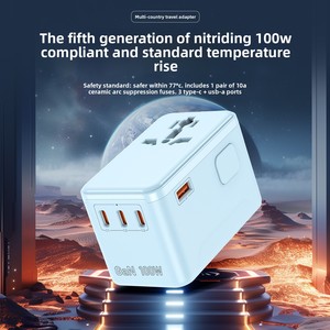 מתאם נסיעות GaN 100W עם יציאות USB C, תקעים אמריקאי, אירופאי ובריטי, שקע שולחני - Product Image 5