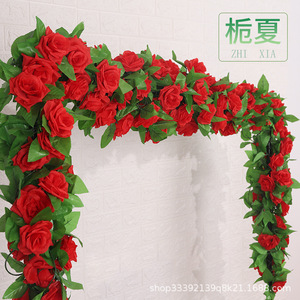 Guirlandes de roses artificielles Zhi Xia 100cm 200cm, fleurs en soie suspendues, décorations de mariage, décoration intérieure - Product Image 1