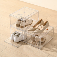 Boîte de rangement de chaussures transparente en plastique de vente chaude boîte de baskets magnétique côté goutte conteneur organisateur de chaussures empilable en acrylique transparent