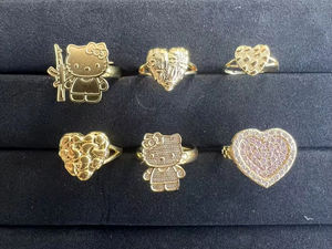 Dropshipping Bague tendance en acier inoxydable plaqué or 18 carats, motif dessin animé, mignonne, unisexe, pour femmes et filles, cadeau - Product Image 2