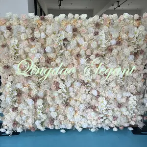 EG-S232 putih Floral latar belakang bunga dinding pernikahan gulung atas 5d dinding bunga latar belakang dinding bunga 8ft x 8ft