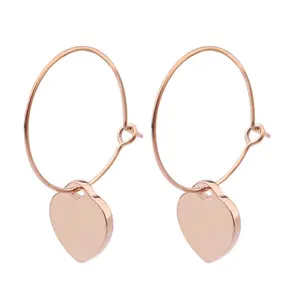 Stainless Steel Handmade Hoop Pink European Style Heart Gold Plated Earrings Women Jewelry