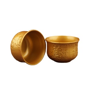 Coupe en alliage métallique gaufrée « Cent Bénédictions », bol traditionnel pour offrandes domestiques, pour le Dieu de la Richesse et Bouddha, bol à eau porte-bonheur - Product Image 5