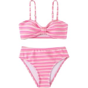FOXA Girls 2 Piece Striped <b>Bikini</b> <b>Set</b> Knot Front Spaghetti Strap Bandeau Top High Waisted Panties Beachwear - Product Image 1