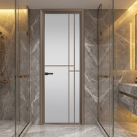 Nouvelles portes de salle de bain à double battant, cadre en aluminium, finition verre, design postmoderne, portes et fenêtres intérieures bien étanches