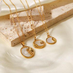 Fashion Jewelry Stainless Steel Heart Natural Shell Sun Half Moon Round <strong>Coin</strong> Pendant Medallion <strong>Necklaces</strong> - Product Image 5