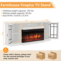 Meuble TV avec foyer intégré, fonction minuterie, affichage 3 faces en verre, flamme LED réglable, design moderne, durable, pour salon
