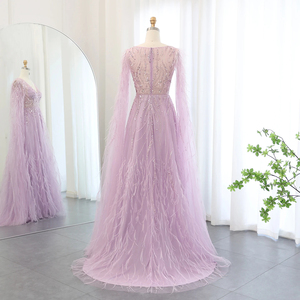 <span class=keywords><strong>Abito</strong></span> da Sera di Lusso Linea ad A Color Nudo con Piume Maniche a Mantella Scollo a V Lilla da Donna <span class=keywords><strong>Arabo</strong></span> per Matrimoni e Feste SZ186 - Product Image 6