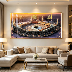 Wholesale Custom Kaaba Panoramic View Islamic Wall Art LED Muslim Home Decoration UV Proof Framed Crystal porcelain painting - Product Image 1