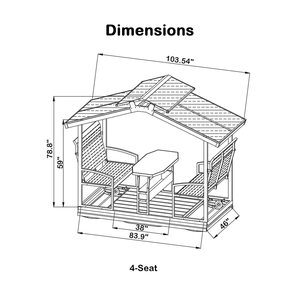 टेबल और स्टोरेज के साथ 4-सीट रॉकिंग स्विंग चेयर, पेटिको और पिछवाड़े के लिए एल्यूमीनियम फ्रेम ग्लाइडर बेंच, ब्राउन - Product Image 2