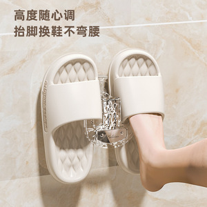 Suction Cup Slipper <b>Rack</b> <b>Wall</b> Mounted Transparent Silver Gray Bathroom Storage Shelf For <b>Shoes</b> - Product Image 3