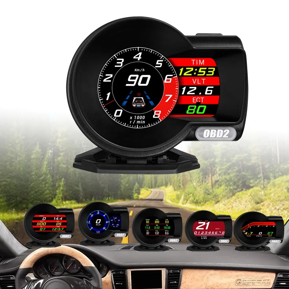 أداة تشخيص أعطال السيارات شاشة رأس للسيارة قياس F8 OBD2 مع اختبار الفرامل اختبار السرعة الزائدة إنذار HD شاشة LCD