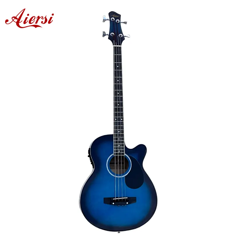 China OEM ODM Brand Blue Colour Gloss Aiersi economic 4 string acoustic bass guitar with pickup cheap price music instruments