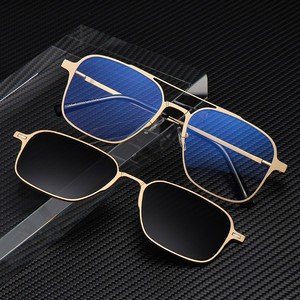 Lunettes de soleil magnétiques BQ-8013, monture carrée, UV400, polarisées, anti-éblouissement, lunettes de conduite pour hommes, verres dorés et noirs - Product Image 1