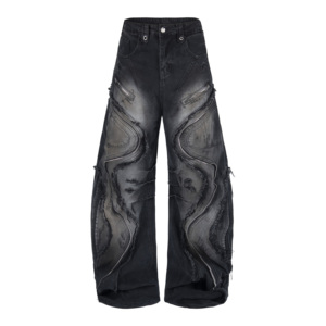 Jeans Retro Unisex al por Mayor para Hombre, Jeans de Cintura Alta Estilo Cargo, Jeans Desgastados Holgados, Jeans de Mezclilla Estilo Y2K - Product Image 4