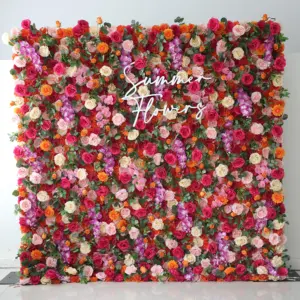 Yeni varış renkli zemin düğün dekor için parti kumaş beyaz pembe turuncu orkide şakayık rustik Roll Up çiçek duvar
