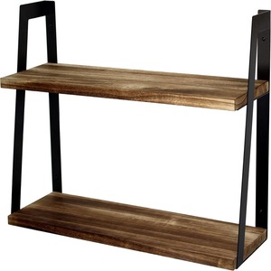 Double Layer Iron Wood <b>Wall</b> <b>Shelf</b> Solid Wood <b>Mounted</b> Bookshelf Storage Rack Living Room Decorative Organizer Multipurpose - Product Image 5