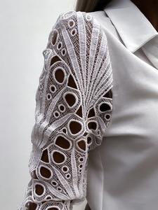 फैशन महिला ठोस रंग फीता सिलाई लंबी आस्तीन शिफॉन पॉलिएस्टर शर्ट और शर्ट - Product Image 6