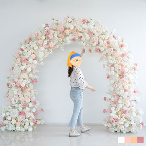 فاخر مقاوم للأتربة قوس زهور صناعية وردي طقم خلفية لحفلات الزفاف زهور اصطناعية لتزيين الحفل - Product Image 2