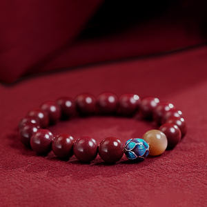 FUTUJI Cinnabar Buddhist <span class=keywords><strong>Mala</strong></span> سوار مع حبة حجر الشمس لتخفيف القلق حظ جيد سوار رفيع - Product Image 1
