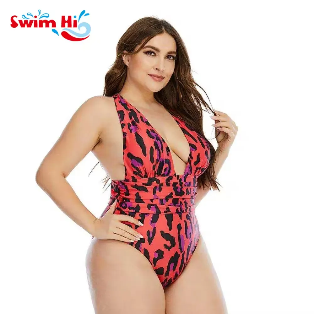 Trending Products 2024 New Arrivals Women Plus Size Swimsuit Red Leopard Print Bikini Woman Xxxl Swimwear One Piece