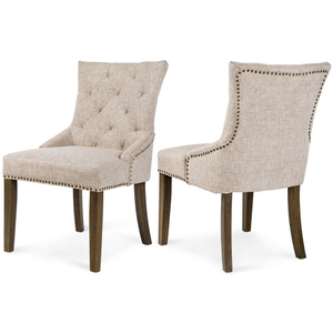 Chaise de salle à manger capitonnée en lin avec pieds en bois, design transitionnel, mobilier moderne pour la maison - Product Image 1