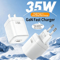 Cargador Rápido GaN Mini de 35W, USB C PD 3.0 PPS, Enchufe de Pared Ultracompacto para iPhone 16 15 14 Samsung Galaxy, Baja Temperatura