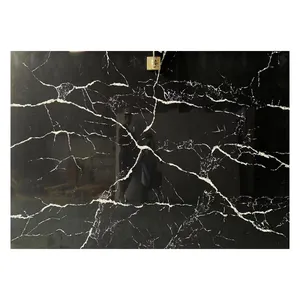 Zwarte Kunstmatige Kwartssteen Met Natuurlijke Textuur Grote Platen Calacatta Werkbladen Kwarts GM-Q-B009