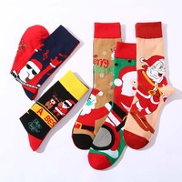 Vente en gros de chaussettes en tricot personnalisées avec logo pour femmes et hommes, chaussettes unisexes de style européen et américain, chaussettes de Noël