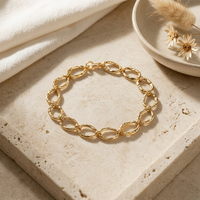 Bracelet à maillons ovales ondulés, chaîne en métal, fermoir mousqueton, bijoux de mode, cadeau
