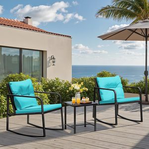 Juego de Bistró de 3 Piezas con Muebles de Mimbre y Estructura Metálica para Patio, Terraza o Porche, con Sillas y Mesa de Centro de Vidrio, Venta al Por Mayor - Product Image 2