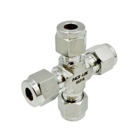 Konektor Pipa Silang Gas Industri 6mm 1/2"  Kompresi Double Ferrule 4 Arah Sambungan Silang