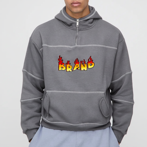 Sweat à capuche pour homme de haute qualité, 100% coton, épais, hiver, fermeture éclair quart de tour, impression numérique personnalisée du logo, surdimensionné, style hip-hop - Product Image 1