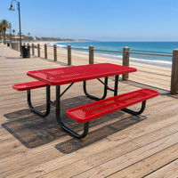 Table de pique-nique rectangulaire en métal expansé, table de parc en acier de 6 pieds ou 8 pieds avec bancs intégrés