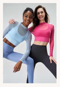 2024 logotipo personalizado malla manga larga ropa activa Fitness deporte Top Yoga Push Up Fitness Yoga <span class=keywords><strong>camisa</strong></span> envolvente camisas <span class=keywords><strong>de</strong></span> malla - Product Image 4