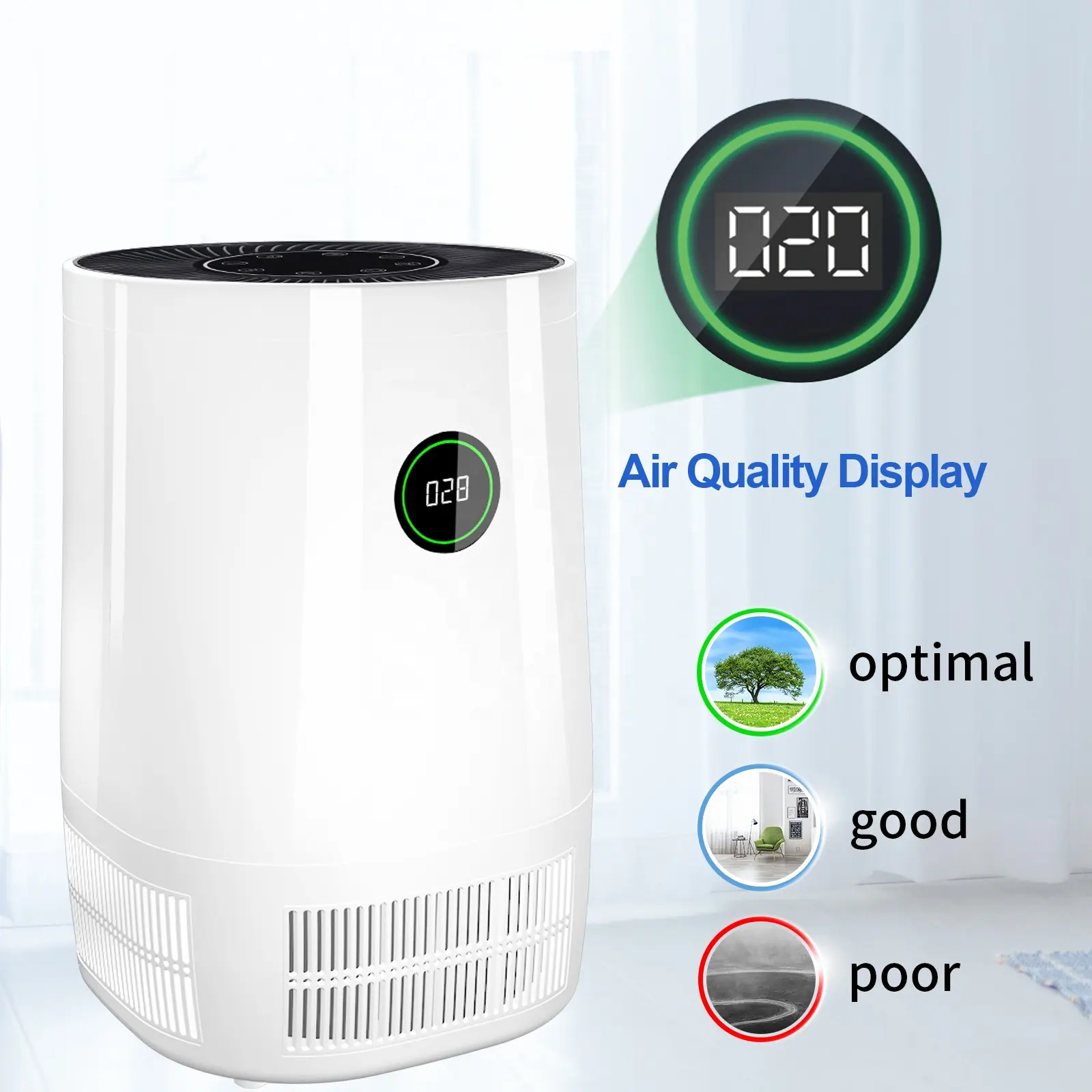 12V New Products Home Appliances High CADR HEPA Activate Carbon Fiber Filter Desktop Air Purifier