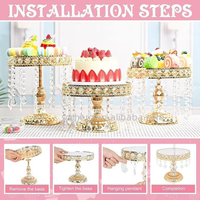 Support à gâteau moderne en métal avec dentelle, plateau à gâteau, pendentifs en cristal scintillants, ensemble de présentoir à desserts de haute qualité EMX CH113 pour les fêtes d'anniversaire