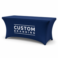 Housse de table personnalisée avec logo, imperméable, résistante aux liquides, en spandex, résistante aux taches, nappe imprimée pour exposition en plein air