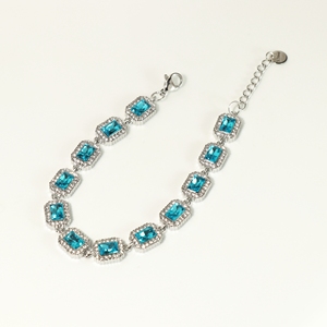 Stainless Steel Aqua Blue Rectangle CZ Halo Tennis <b>Bracelet</b> Women Sparkling <b>Crystal</b> Adjustable <b>Bracelet</b> Fashion Jewelry - Product Image 4