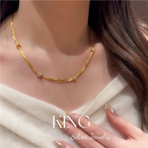 Collar de Hueso de Serpiente Multicapa de Plata de Ley, Chapado en Oro, Estilo Retro de Lujo Ligero, para Uso Diario y Fiestas - Product Image 3