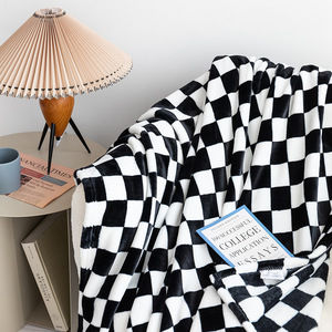Vente chaude, couverture en flanelle épaisse à carreaux, velours de lait 100% polyester, draps de sieste, châle, noir/khaki, quatre saisons - Product Image 2